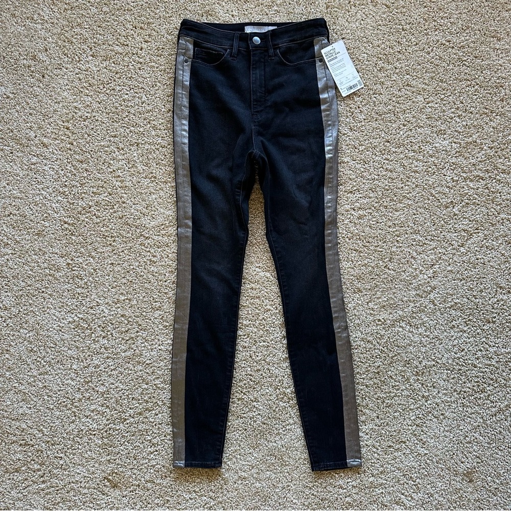 Athleta Sculptek Metallic Stripe Jeans Ultra High Rise Black NWT Size 2
